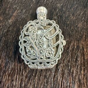 Elegant 925, Vintage Silver & Marcasite Floral Women's Locket Watch Pendant